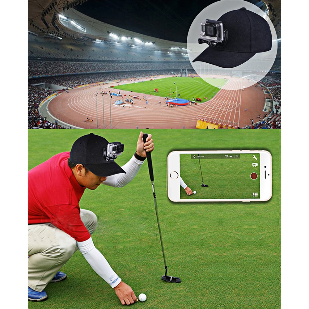 PULUZ PU195 Esportes Chapéu Da Câmera Para Gopro Acessórios Tampa Ajustável Com Parafusos E J Stent Base Para Câmera Gopro - Preto-11