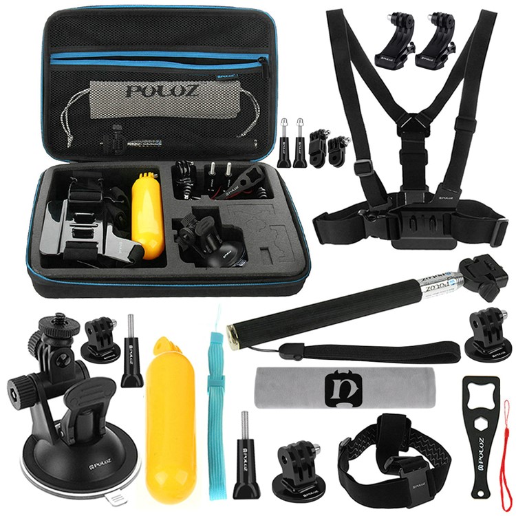 PULUZ PKT11 20 in 1 Accessories Combo Kits with EVA Case Head Strap J-Hook Buckles Tripod Adapter Storage Bag for GoPro-1