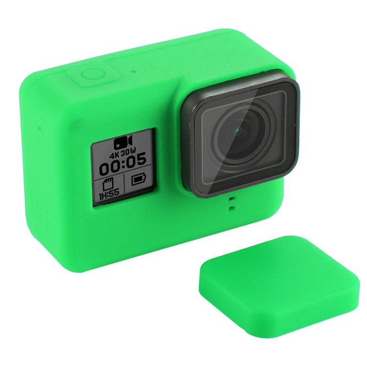 Caso De Quadro De Habitação Protetora De Silicone PULUZ PU189 E Tampa De Lente Para Herói Gopro 5/6/7 - Verde-1