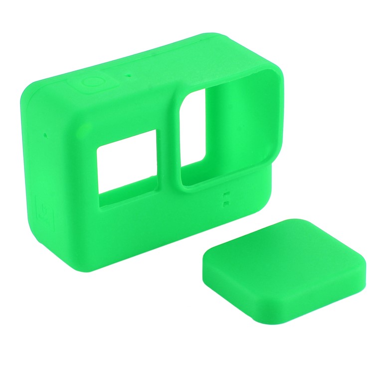 Caso De Quadro De Habitação Protetora De Silicone PULUZ PU189 E Tampa De Lente Para Herói Gopro 5/6/7 - Verde-2