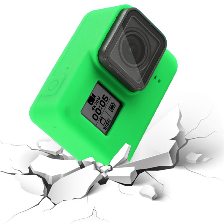 Caso De Quadro De Habitação Protetora De Silicone PULUZ PU189 E Tampa De Lente Para Herói Gopro 5/6/7 - Verde-6