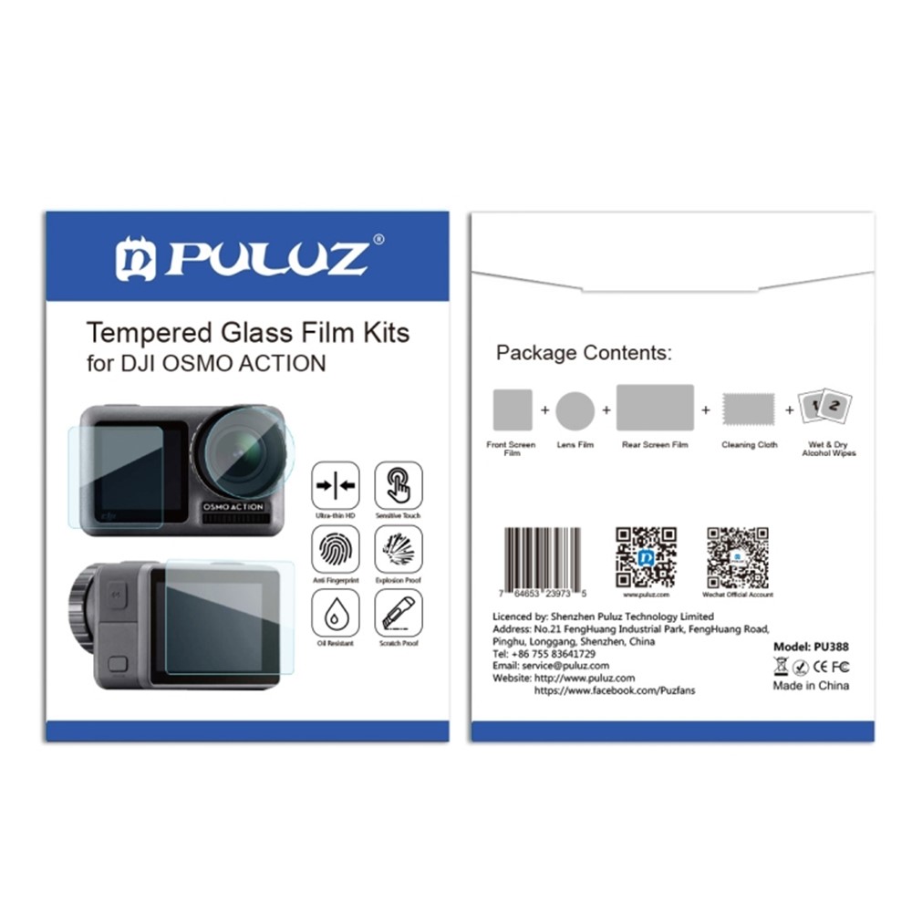 PULUZ Lens + Front and Back LCD Display Tempered Glass Film for DJI Osmo Action-10