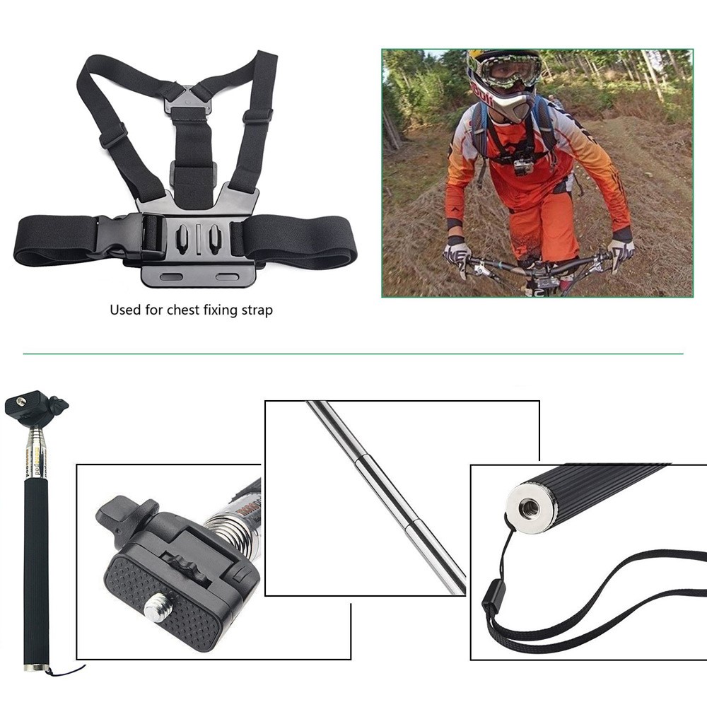 5 in 1 Kit di accessori con la cinghia della cassa, allungabile Autoscatto monopiede, Headstrap per GoPro Eroe 4/3 + / 3/2/1 SJ4000 / 5000/6000 / Xiaomi Yi-2