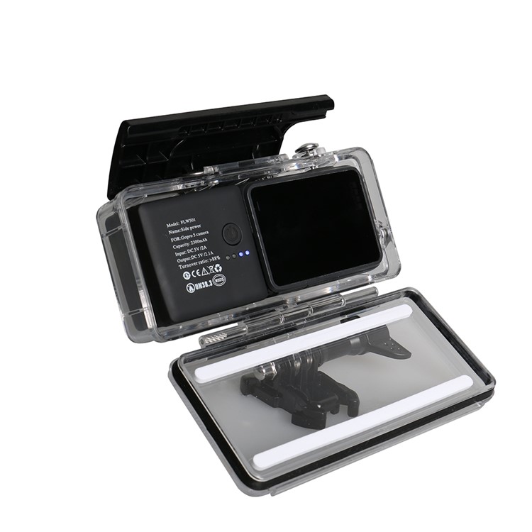 Waterproof Housing Case +2300mAh Side Power Backpack Extended Battery Kit for GoPro Hero 5-5