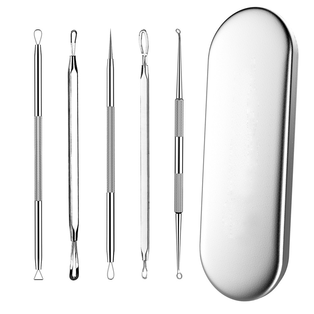 5pcs/set Kit Strumento di Strumento Popper Rimodellati Blackhead Blackwelet Professionisti Bruciali in Acciaio Inossidabile Strumento di Rimozione Dell'estrattore Comedone