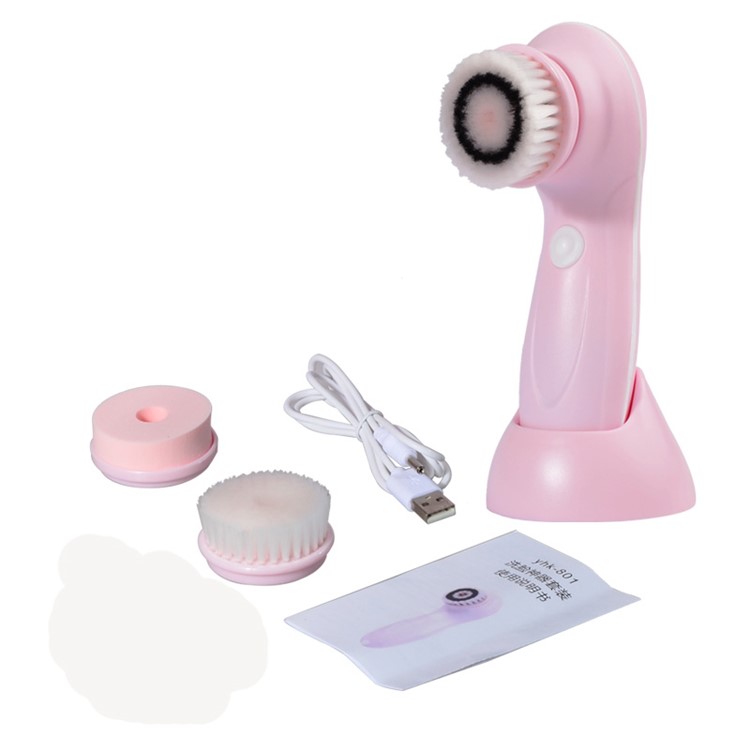 Rechargeable 2 Modes Facial Cleaning Brush Face Cleaner Set - Pink-3