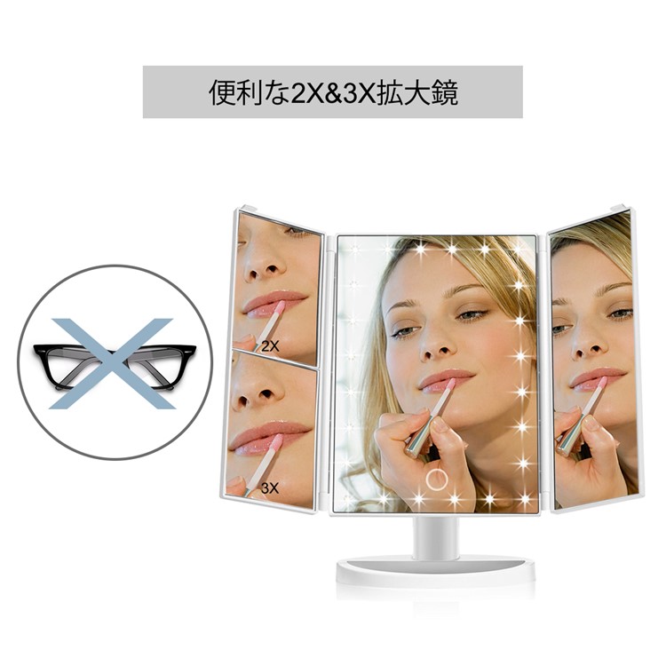 CORALOV Rotary Dimmable 24-LED Makeup Mirror With 2X/3X Magnifier-5