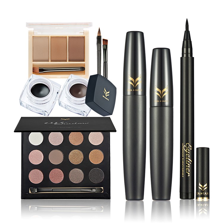HUAMIANLI T5-1 Eye Shadow Eyebrow Powder Eyeliner Mascara Brush Cosmetic Eye Makeup Set-1