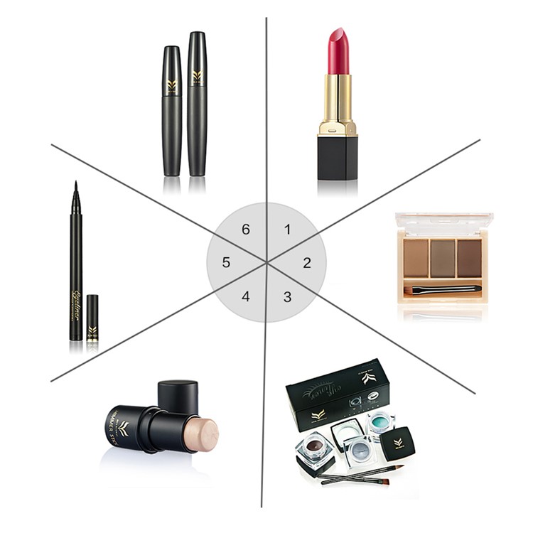 HUAMIANLI T6-1 6Pcs Cosmetic Makeup Set Shimmer Stick Eyeliner Mascara Eyebrow Powder Eyeliner Pen-2