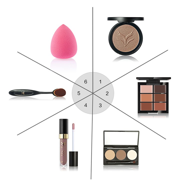 HUAMIANLI T6-2 6Pcs Cosmetic Makeup Set Pressed Powder Concealer Eyebrow Powder Lip Gloss Brush Puff-2