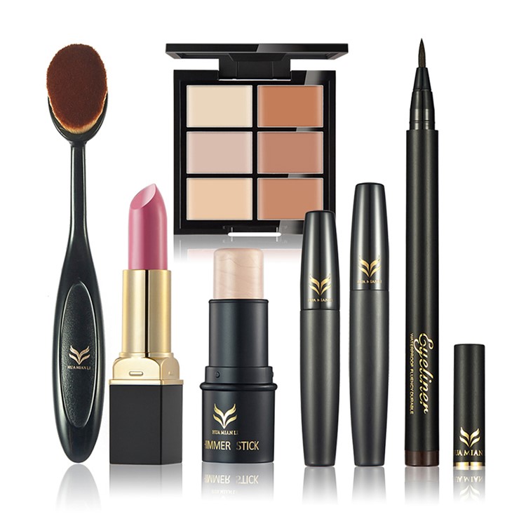 HUAMIANLI T6-3 6Pcs Cosmetic Makeup Set Lipstick Shimmer Stick Concealer Eyeliner Brush Etc.-1
