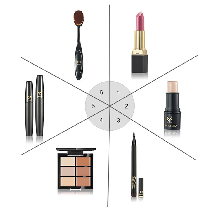 HUAMIANLI T6-3 6Pcs Cosmetic Makeup Set Lipstick Shimmer Stick Concealer Eyeliner Brush Etc.-2