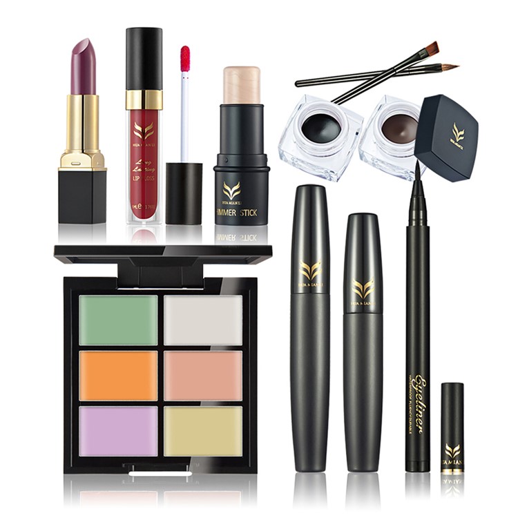 HUAMIANLI T7-1 7Pcs Makeup Set Cosmetic Kit Lipstick Lip Gloss Concealer Shimmer Stick Eyeliner Gel Mascara Etc.-1