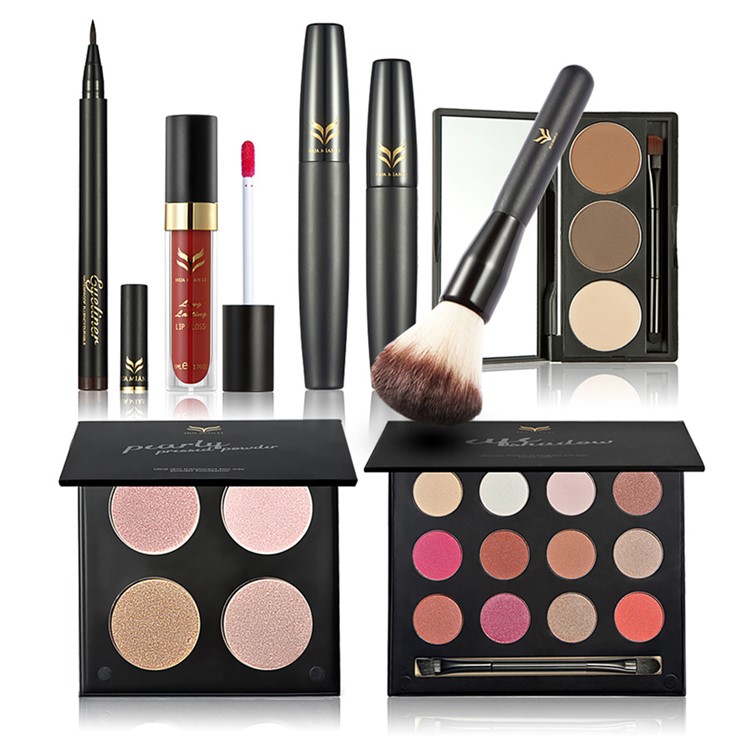 HUAMIANLI T7-3 7Pcs Cosmetic Makeup Set Powder Mascara Eyeshadow Eyebrow Powder Lipstick Eyeliner Pen Brush-1