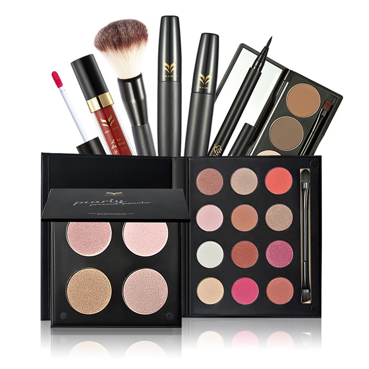 HUAMIANLI T7-3 7Pcs Cosmetic Makeup Set Powder Mascara Eyeshadow Eyebrow Powder Lipstick Eyeliner Pen Brush-2