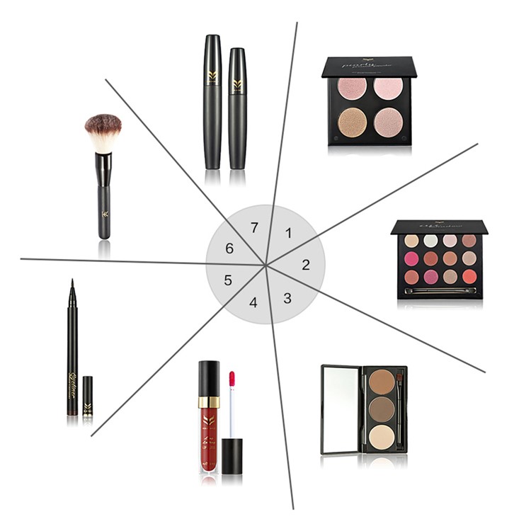 HUAMIANLI T7-3 7Pcs Cosmetic Makeup Set Powder Mascara Eyeshadow Eyebrow Powder Lipstick Eyeliner Pen Brush-3