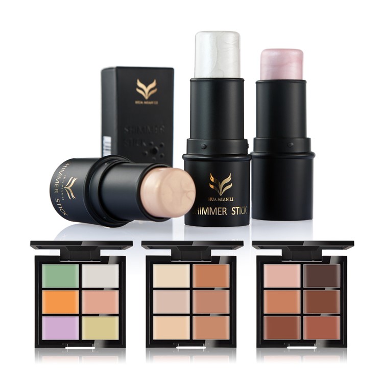 HUAMIANLI 1 Pcs of Makeup 6 Colors Face Contour Concealer Palette + 1 Pcs Highlighter Stick Shimmer - Z01-3#+H03-3#-3