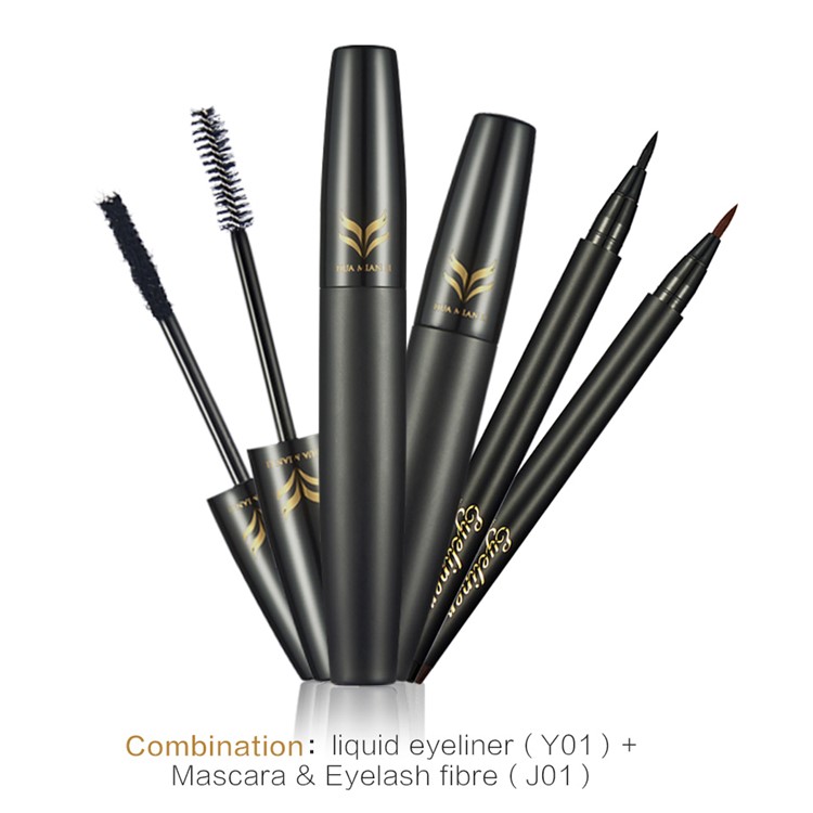 HUAMIANLI 2 Liquid Eyeliner Pens + Mascara and Eyelash Fibre Pen Cosmetic Makeup Set-5