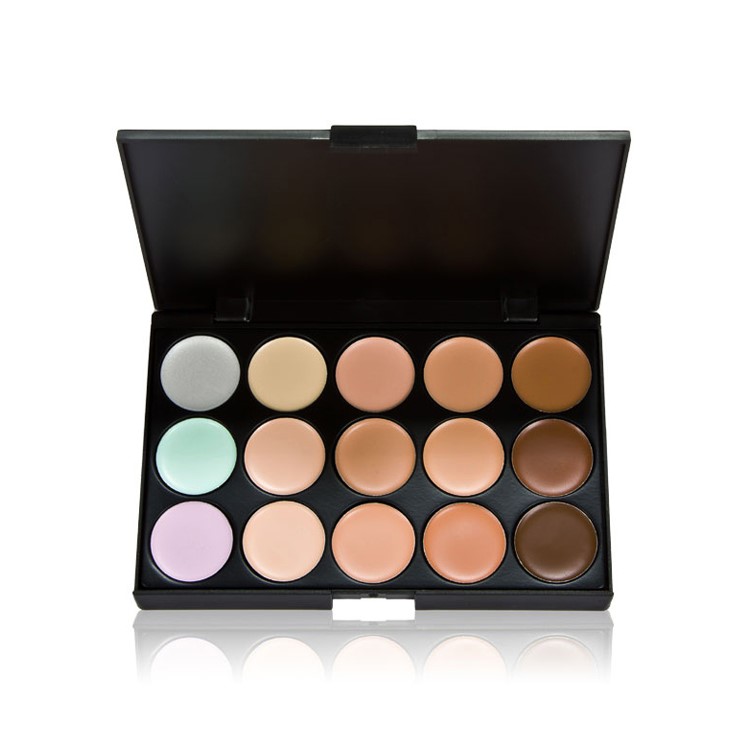 HUAMIANLI 15 Colors Makeup Concealer Contour Palette + Makeup Brush + Water Drop Sponge Puff-7