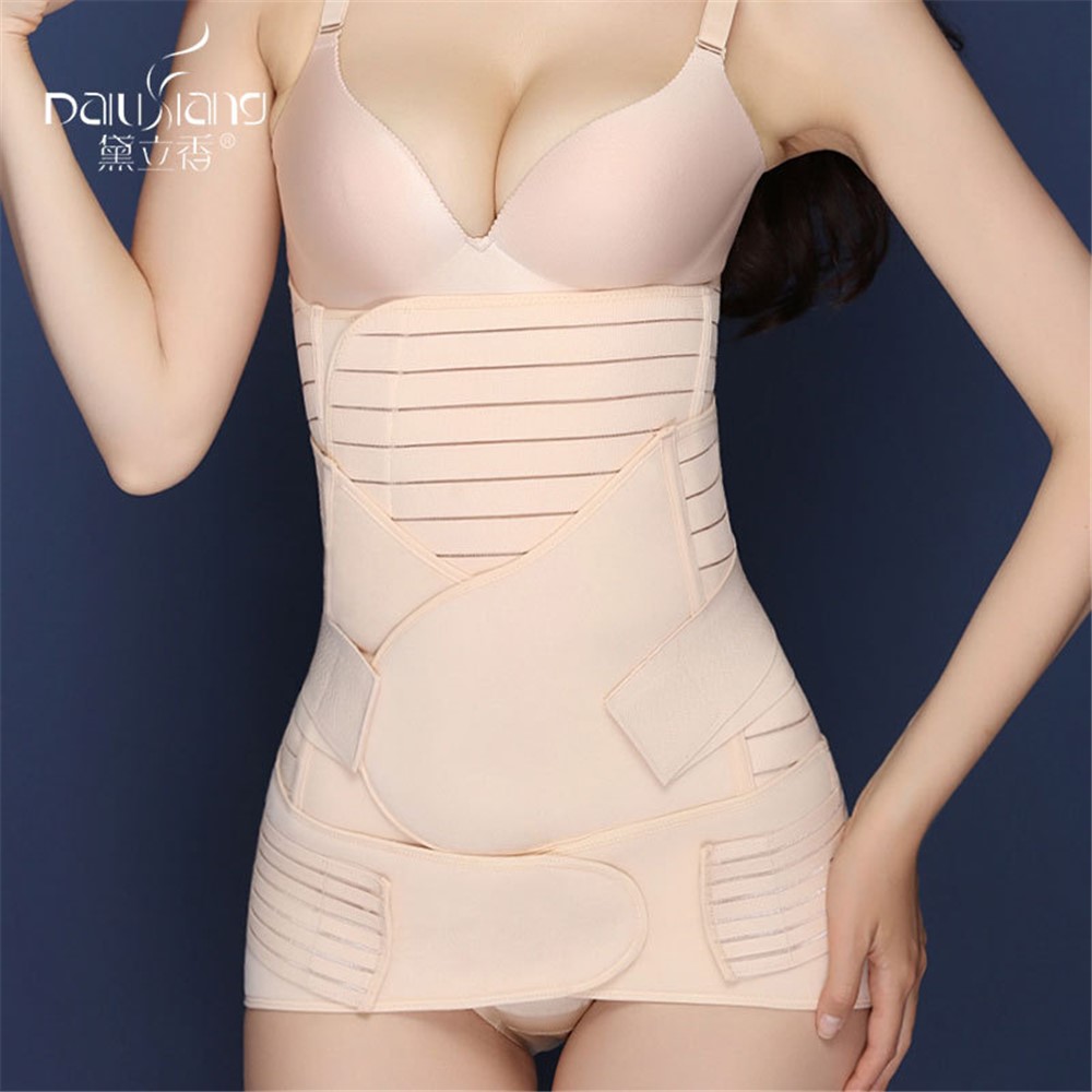 Premium 3-in-1 Set Belly/Waist/Pelvis Belt Postpartum Slimming Corset - Size: M-1