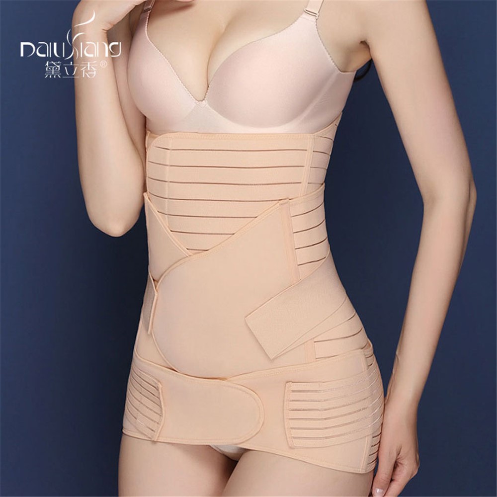 Premium 3-in-1 Set Belly/Waist/Pelvis Belt Postpartum Slimming Corset - Size: M-4