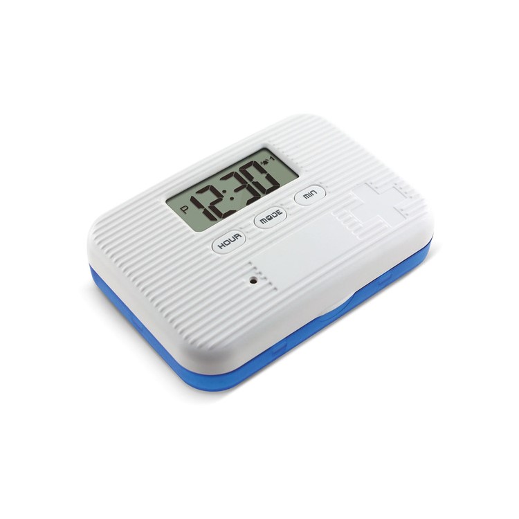 6 Gitter Getrennt Pillendose Staubdicht Pille Veranstalter Container Mit Elektronischer Timer Alarm - Weiß / Blau-1