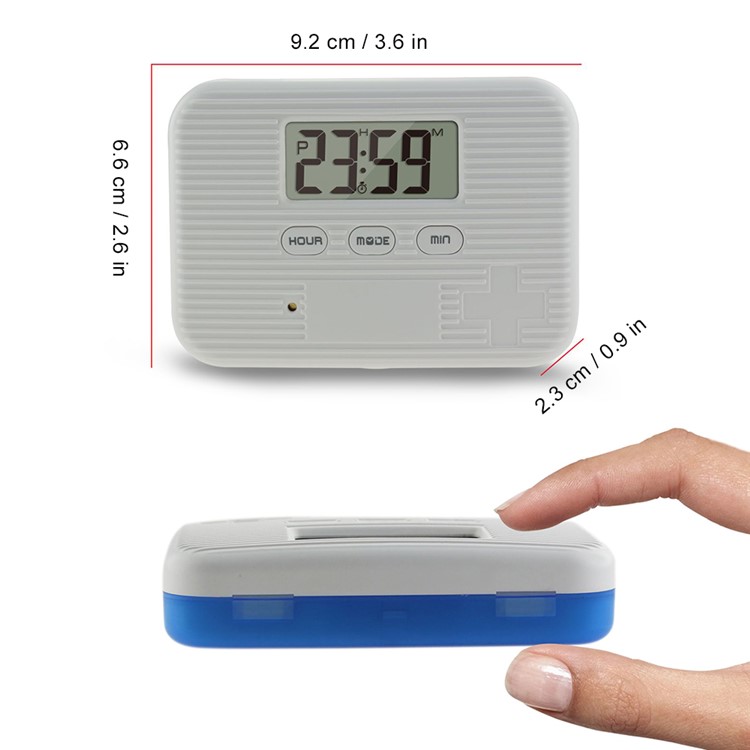 6 Gitter Getrennt Pillendose Staubdicht Pille Veranstalter Container Mit Elektronischer Timer Alarm - Weiß / Blau-4