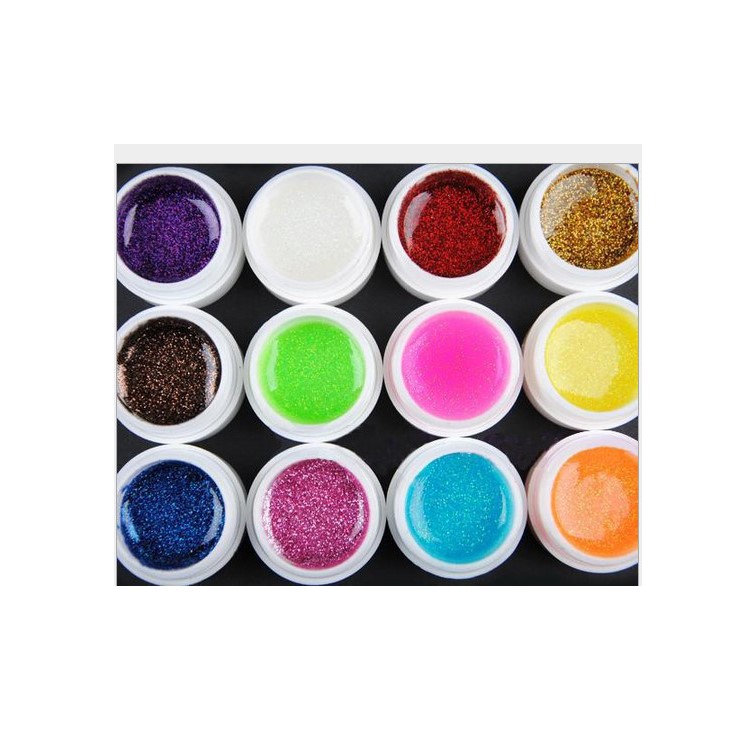 12Pcs 8ml UV Gel Set Nail Art 12-color - Glitter Powder-1