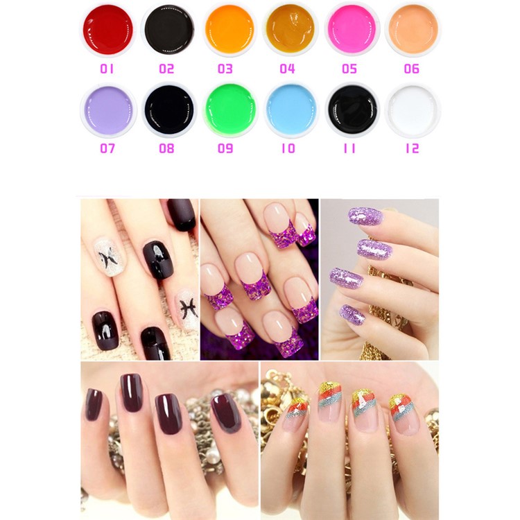 12Pcs 8ml UV Gel Set Nail Art 12-color - Glitter Powder-2
