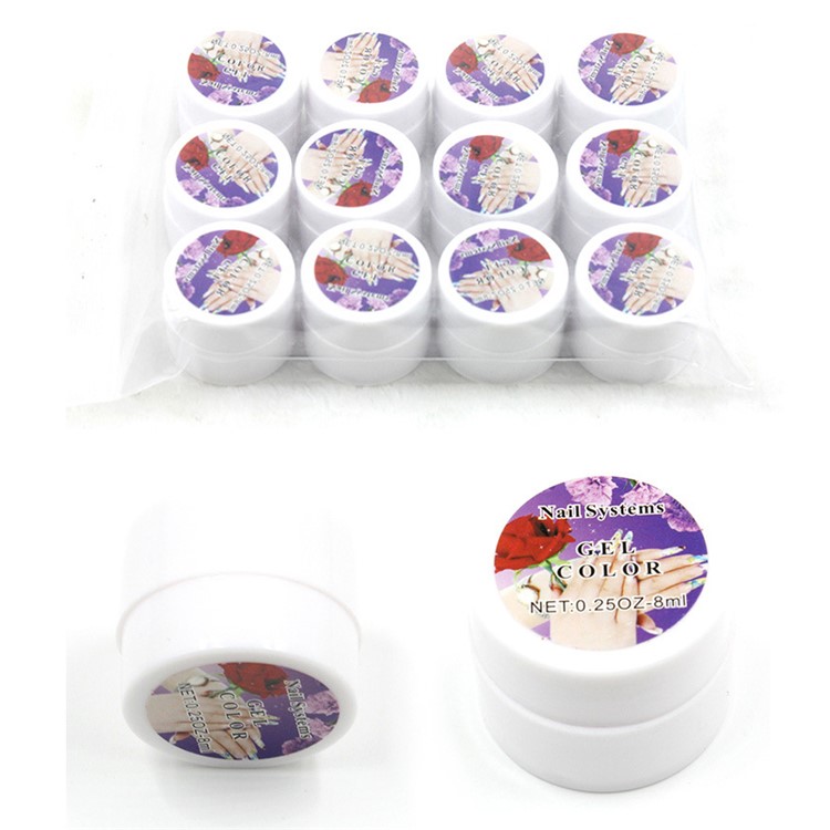 12Pcs 8ml UV Gel Set Nail Art 12-color - Glitter Powder-4