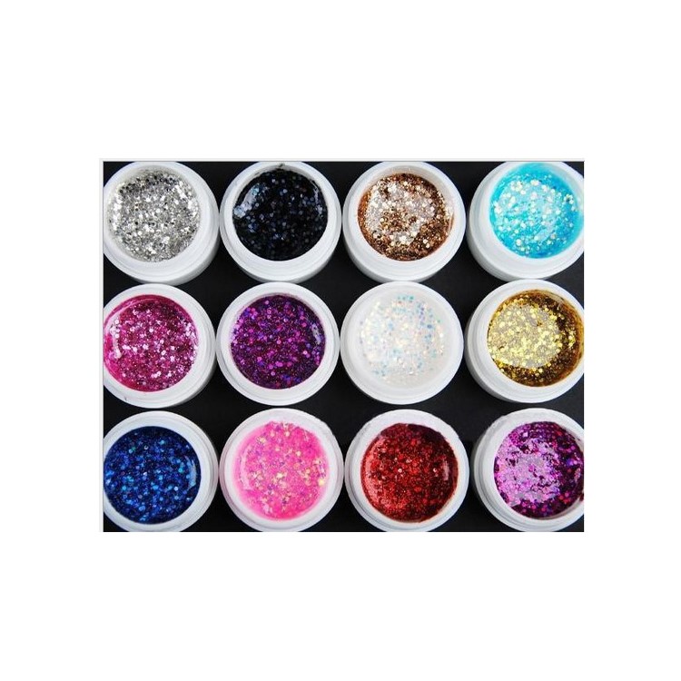 12Pcs 8ml Glitter UV Gel Builder Set Nail Art 12 Colors - Paillette-1
