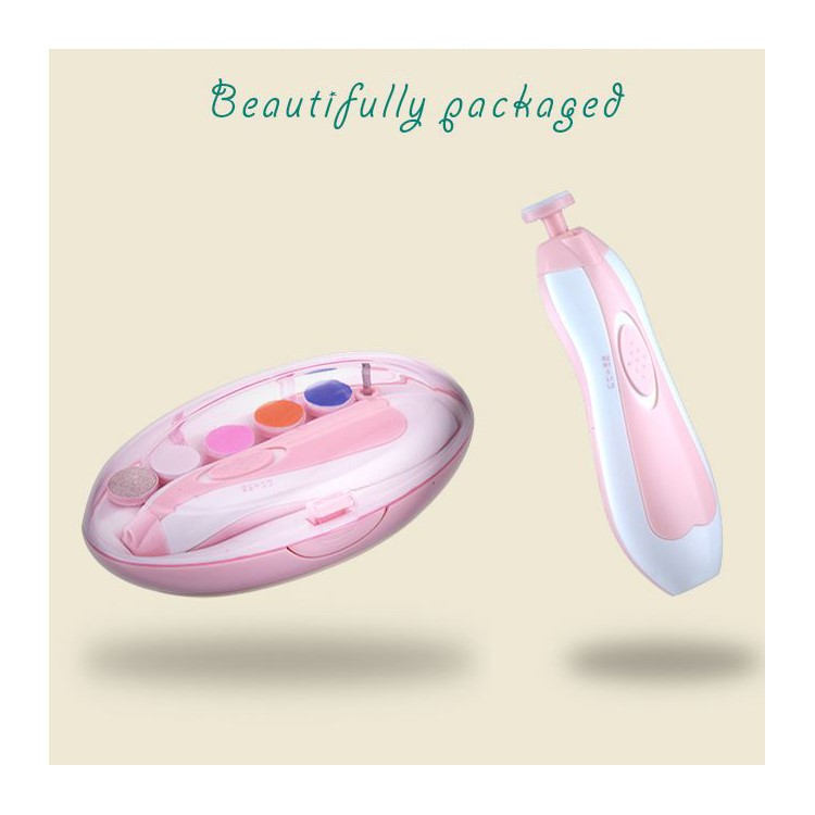 Electric Baby Nail Clipper with 6 Grinding Heads Built-in LED Light - Pink-1