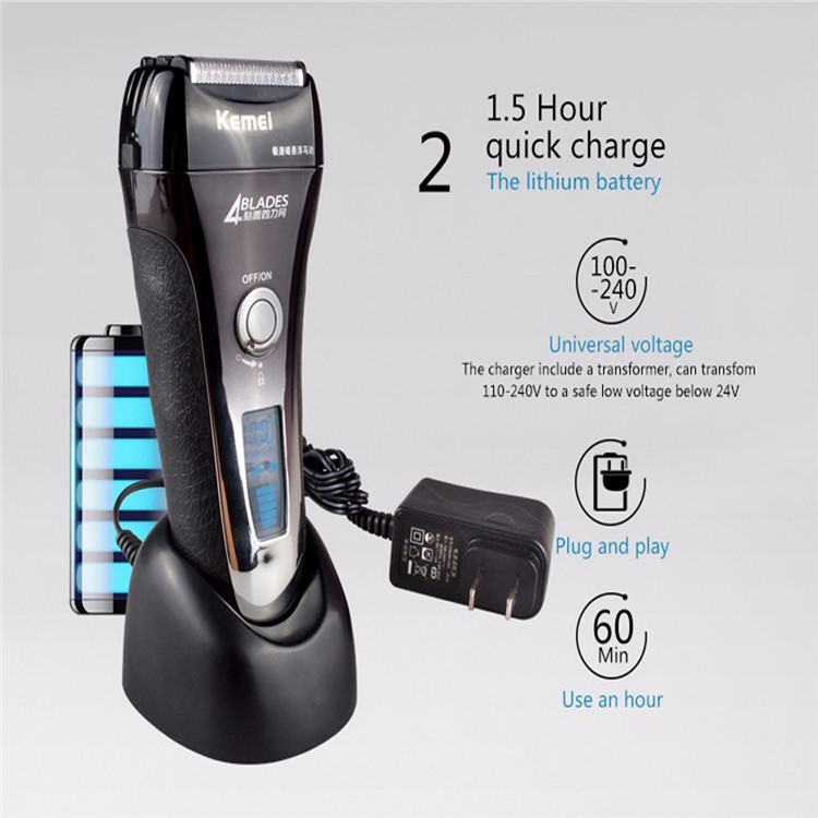 KEMEI KM-5598 4D Electric Shaver 4-Blade Cordless Electric Razor Wet or Dry Shaver Operation - US Plug-12