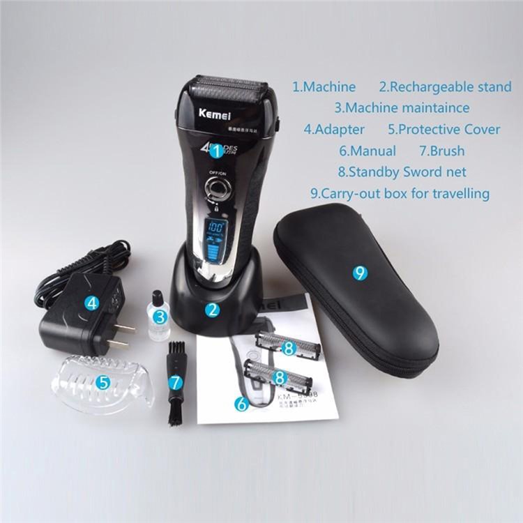 KEMEI KM-5598 4D Electric Shaver 4-Blade Cordless Electric Razor Wet or Dry Shaver Operation - US Plug-9
