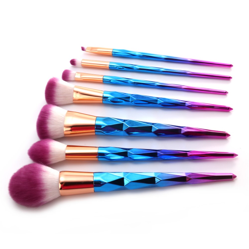7 Unids / Set Cepillo Pinceles De Maquillaje Set Rhinestone Coloridas Herramientas De Cepillo De Base De Polvo Cosmético-4