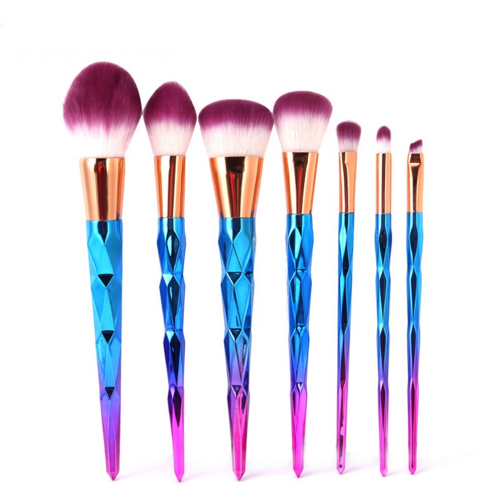 7 Unids / Set Cepillo Pinceles De Maquillaje Set Rhinestone Coloridas Herramientas De Cepillo De Base De Polvo Cosmético-5