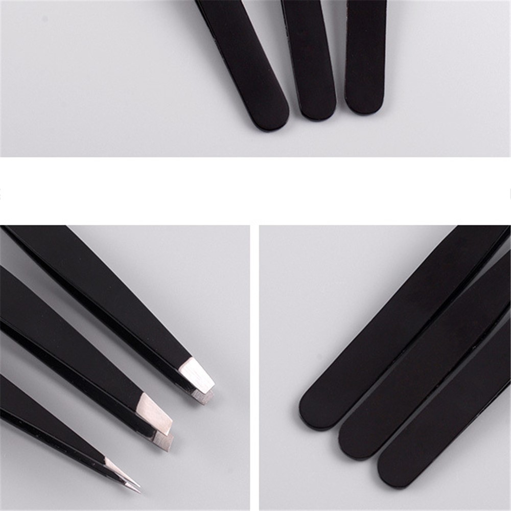 High Quality Stainless Steel Tweezers Set for Eyebrow, Splinter and Ingrown Hair Removal - Black-10