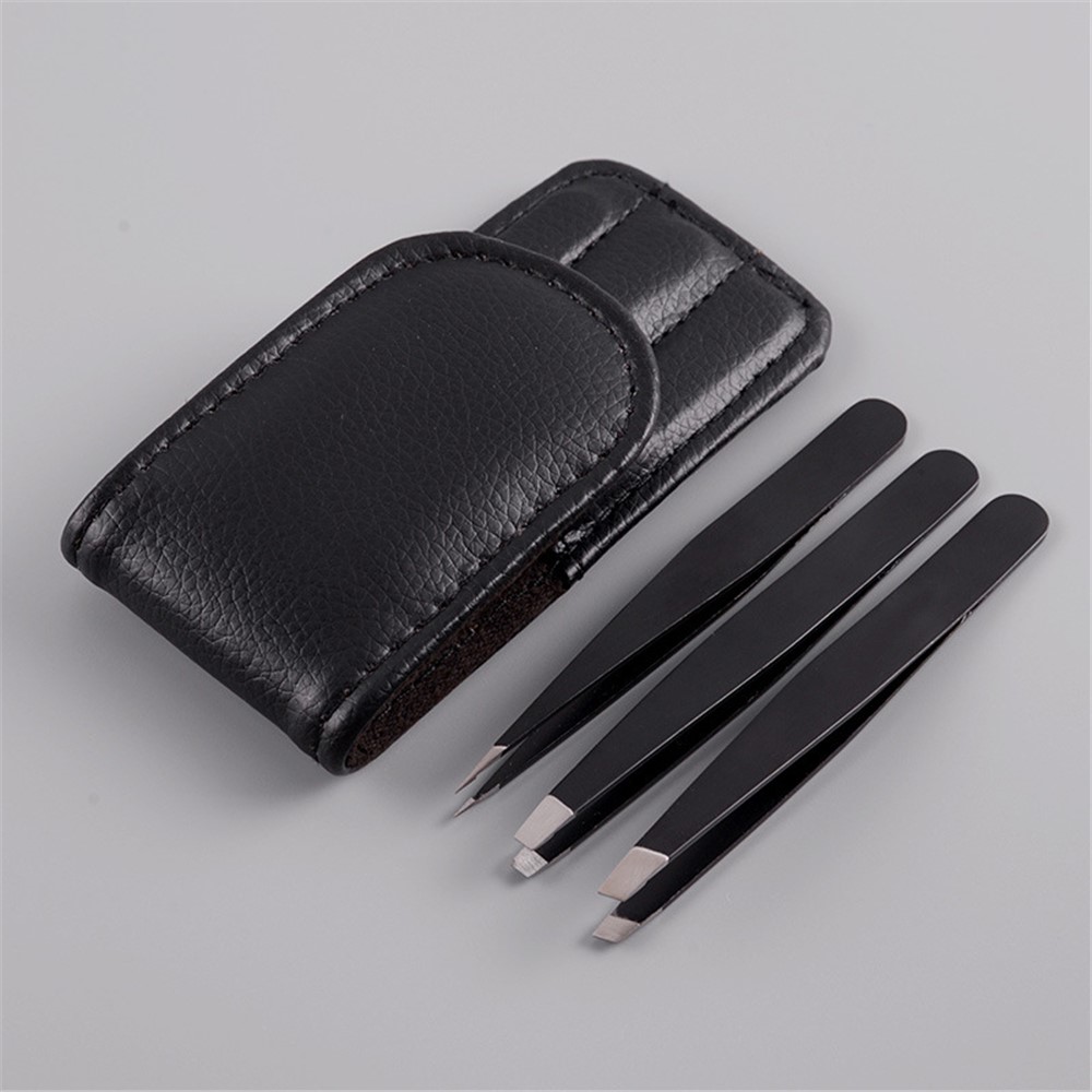 High Quality Stainless Steel Tweezers Set for Eyebrow, Splinter and Ingrown Hair Removal - Black-2