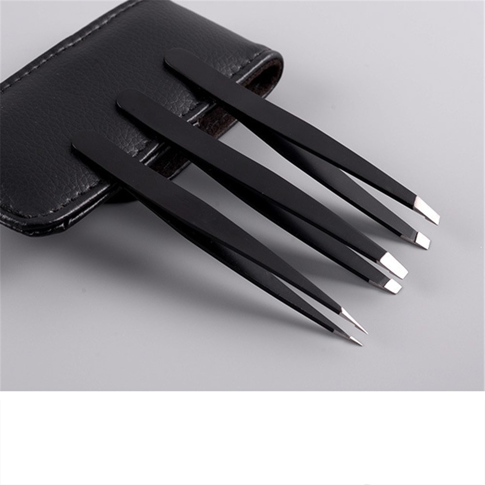 High Quality Stainless Steel Tweezers Set for Eyebrow, Splinter and Ingrown Hair Removal - Black-3