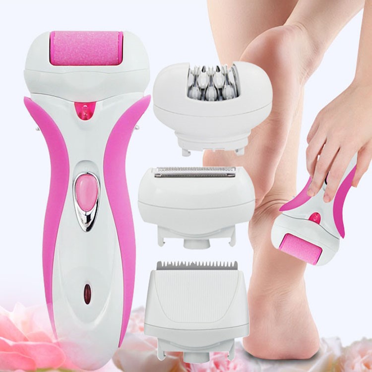 4-in-1 Rechargeable Cordless Electric Shaver Hair Removal Epilator Foot Callus Remover - Pink / EU Plug-1