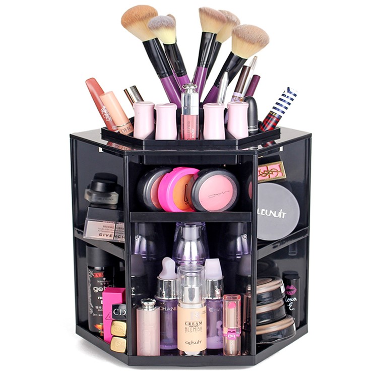 360 Degree Rotating Cosmetic Organizer Home Dresser Storage Rack - Black