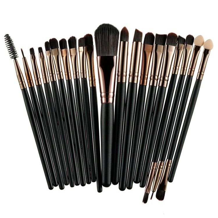20Pcs/Set Eye Shadow Foundation Eyebrow Lip Brush Makeup Brushes Tool - Black + Gold-1