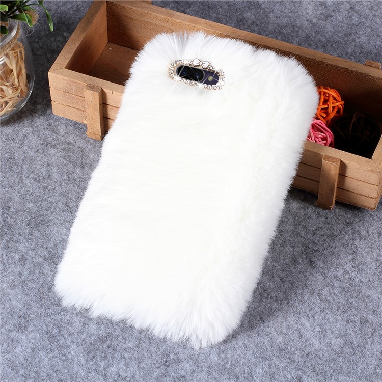 Rhinestone Soft Fur Coated TPU Back Shell for OPPO A3s / A5 - White-1