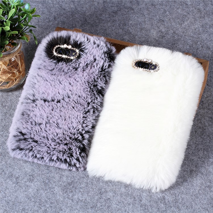 Rhinestone Soft Fur Coated TPU Back Shell for OPPO A3s / A5 - White-4