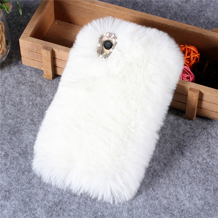 Rhinestone Soft Fur Coated TPU Mobile Phone Case Accessory for OPPO A37 - White-1