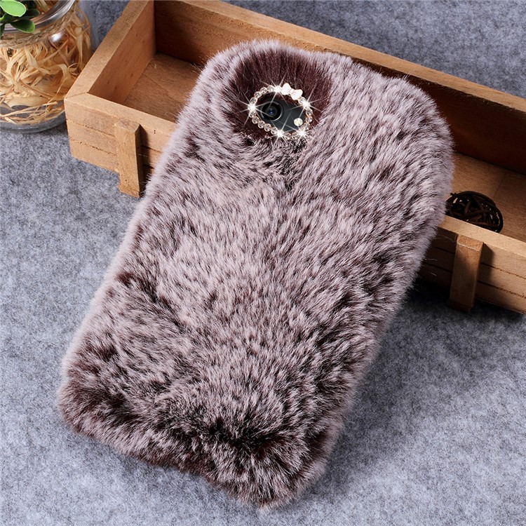 Rhinestone Soft Fur Coated TPU Phone Accessory Case for Vivo Y83 - Brown-1