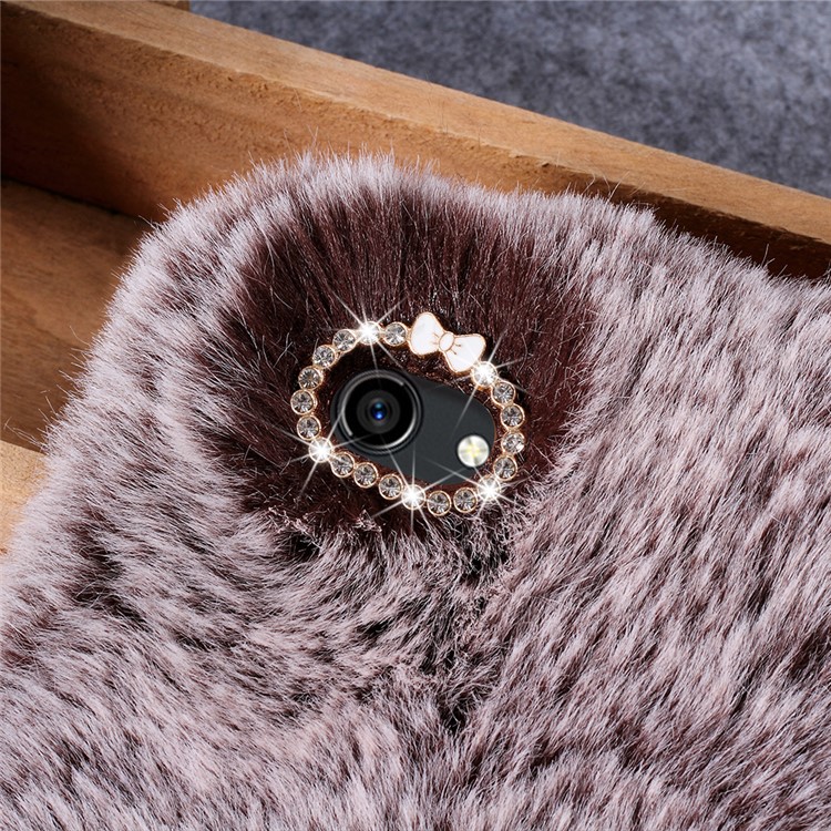 Rhinestone Soft Fur Coated TPU Phone Accessory Case for Vivo Y83 - Brown-2