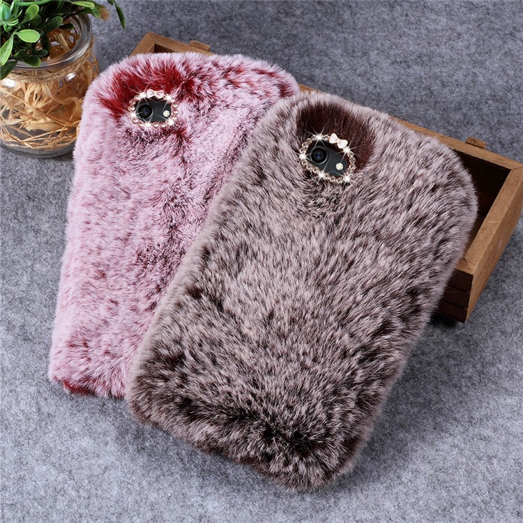 Rhinestone Soft Fur Coated TPU Phone Accessory Case for Vivo Y83 - Brown-4