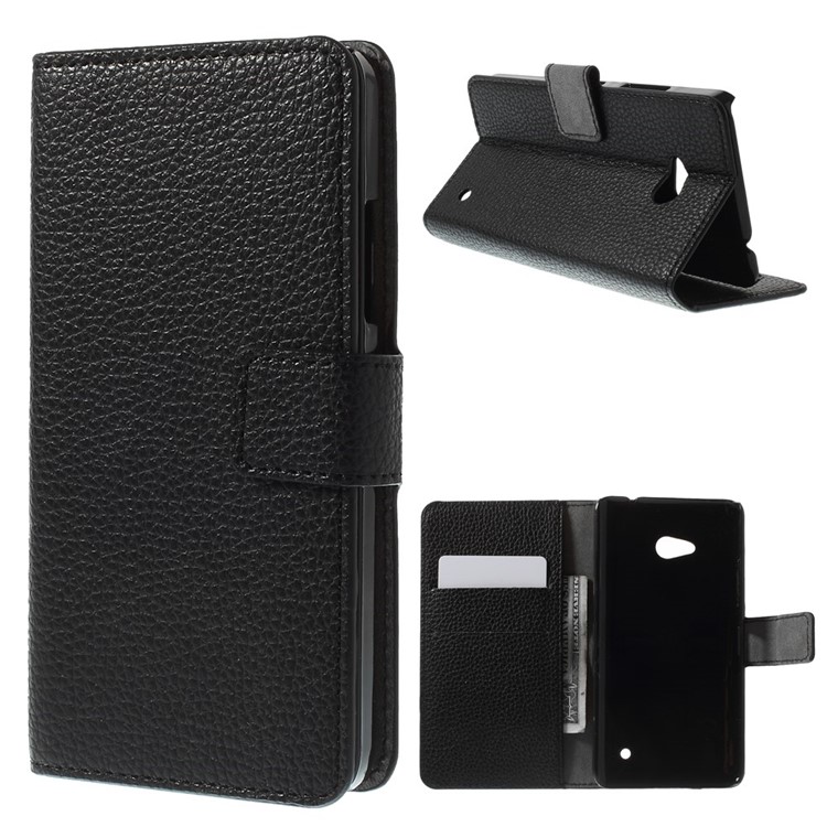 Lychee Grain Ledertasche mit Kartensteckplätzen für Microsoft Lumia 640 Dual Sim / 640 LTE - Schwarz-9