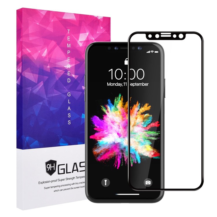 9H 3D Curved Silk Print Full Size Tempered Glass Screen Protector Film for iPhone X - Black-1